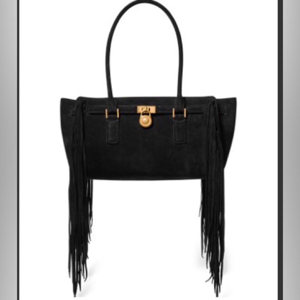 BRAND NEW Michael Kors Hamilton Moderne East West Black Fringe Shoulder Tote